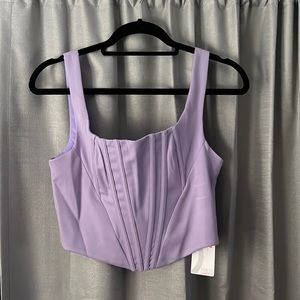 purple cropped top with zipper back